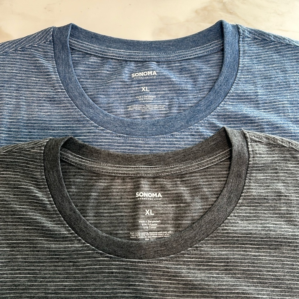 SONOMA 2 BUNDLE TEES MEN SIZE XL GRAY BLUE LINES NEW